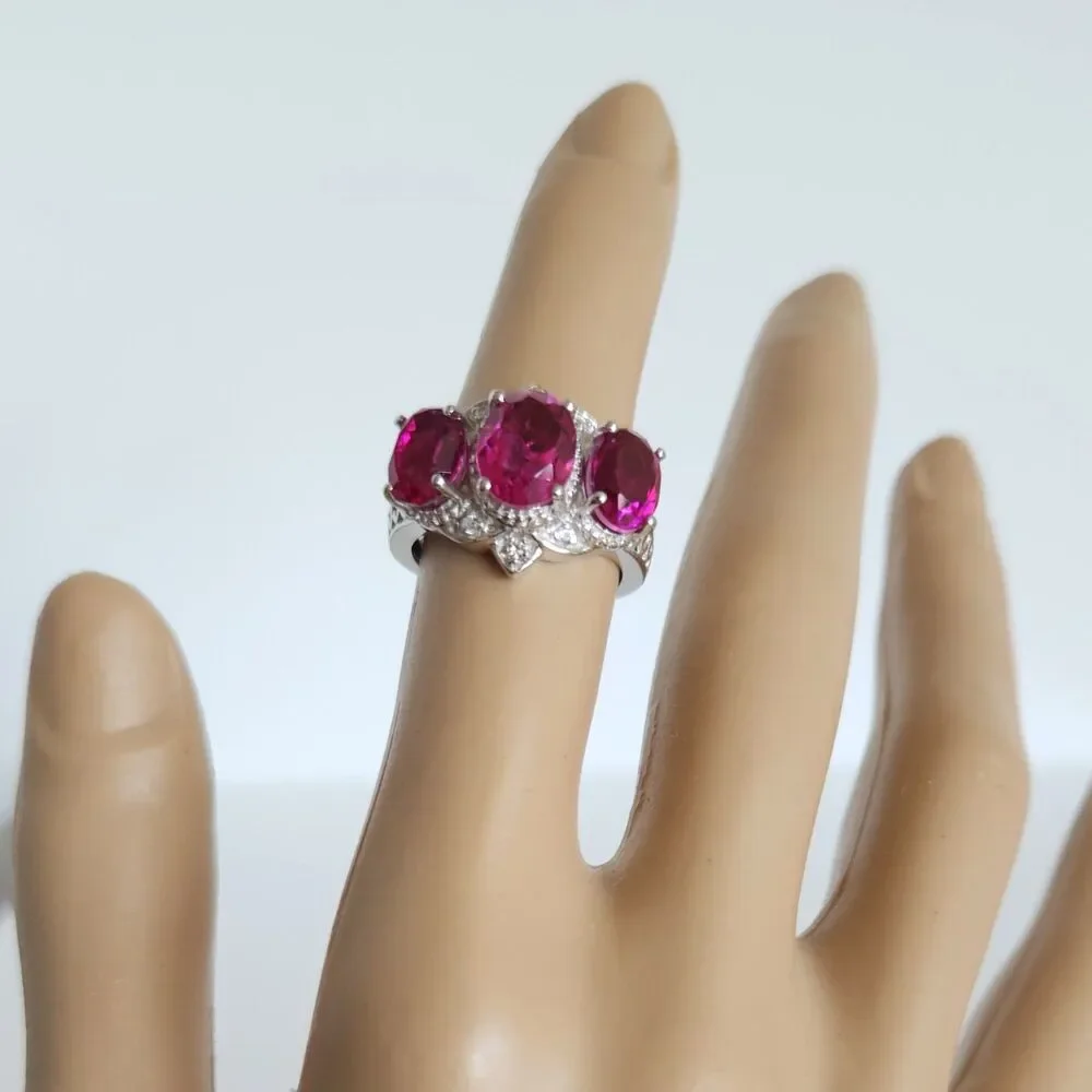 Pink Quartz Triplet Ring with White Zircon Size 6